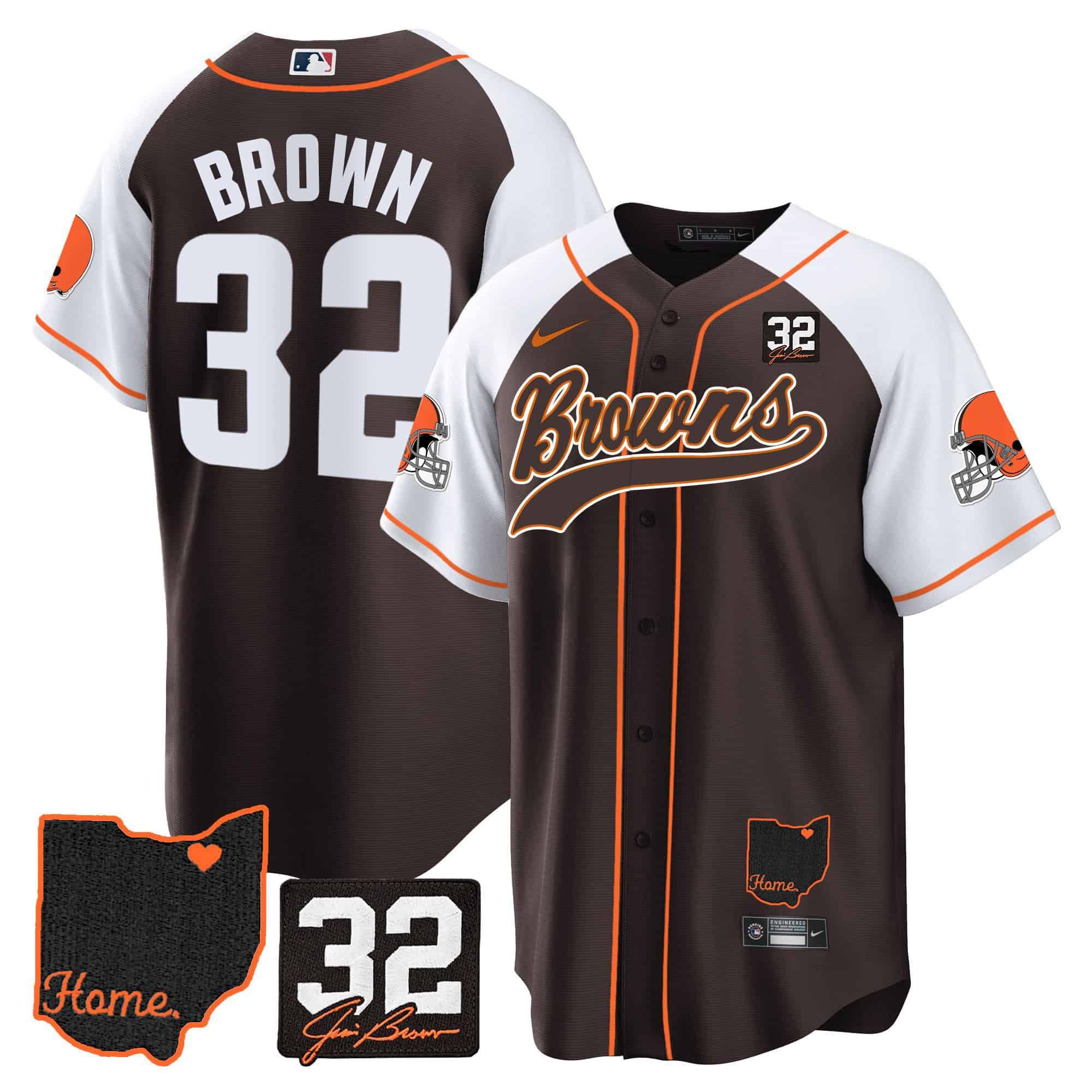Men Cleveland Browns #32 Brown Brown Memorial Home Patch Baseball 2024 Nike NFL Jersey